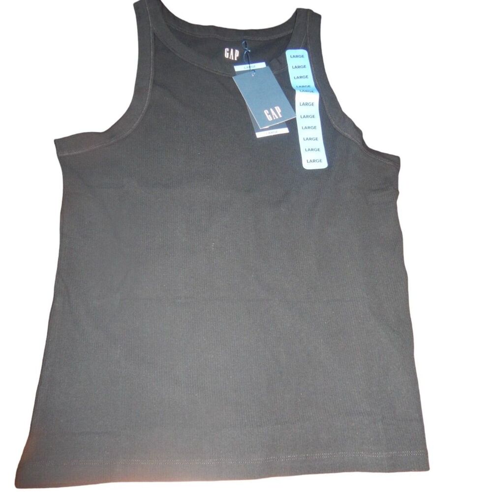 GAP women’s large true black ribbed tank top stretchy cotton spandex NWT